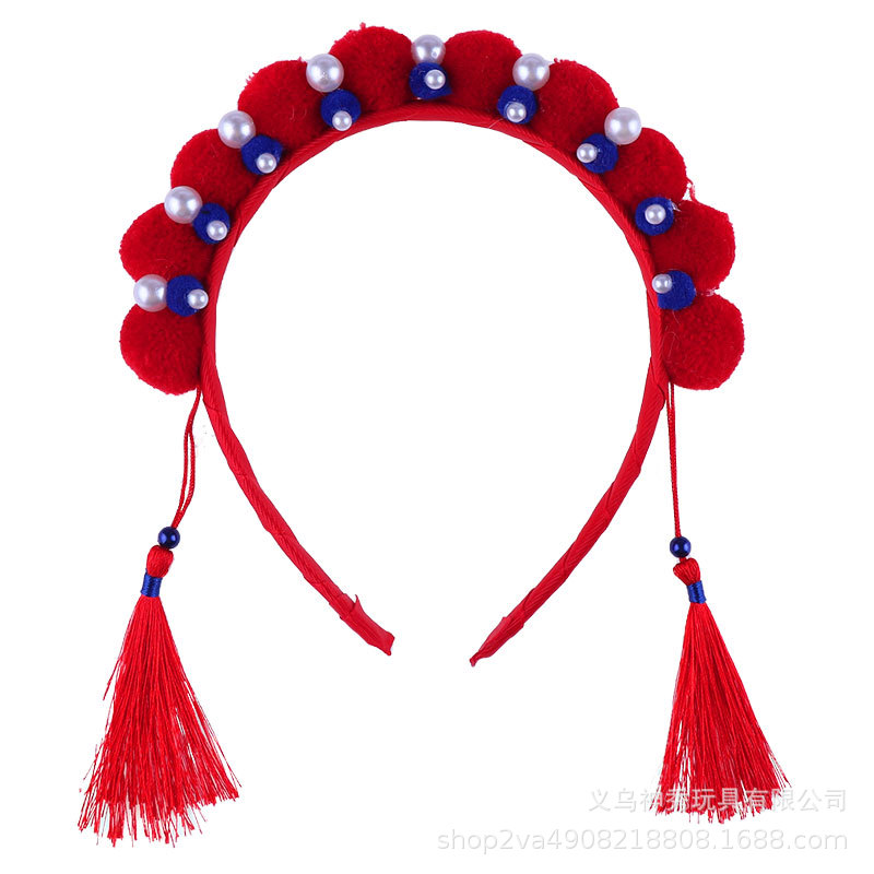 Año nuevo estilo Chino DE LA Ópera de Pekín Hua Dan accesorios para el cabello simple Bola de La felpa borla pelo presionando estilo antiguo de vestir diadema