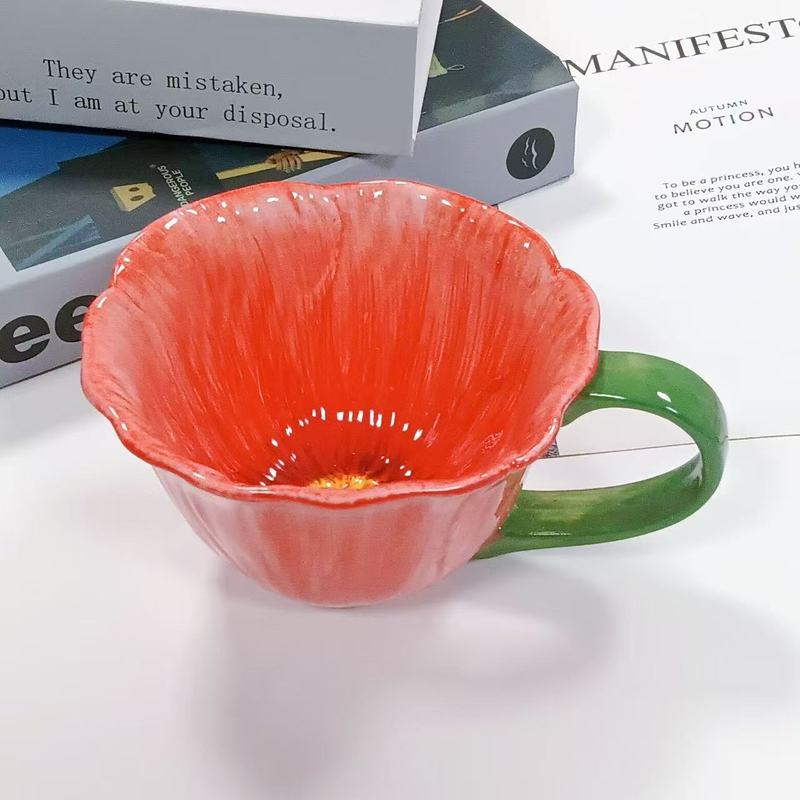 虞美人花朵陶瓷杯纹理铃兰花咖啡杯套装陶瓷马克杯釉下彩水杯现货|undefined