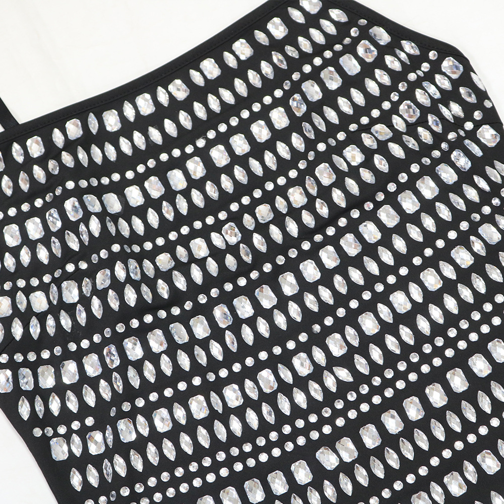 Women Clothing Sexy Sling Hip Backless Rhinestone Short Dress