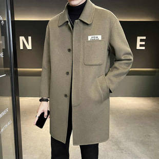 22 Autumn and Winter Korean Lapel Double-sided Clothes Men's Mid-length Woolen Lapel Casual All-match Coat Jacket