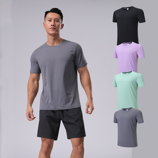 Short-sleeved T-shirt Men's Sports Ice Silk Fitness Quick-drying Clothes Summer Casual Round Neck Loose Running Training Sweat Clothes