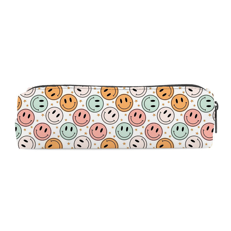 Transfronterizo nuevo sonriente bolsas de lápiz cilíndricas de poliéster simple de alto valor visual bolsa de papelería almacenamiento de gran capacidad