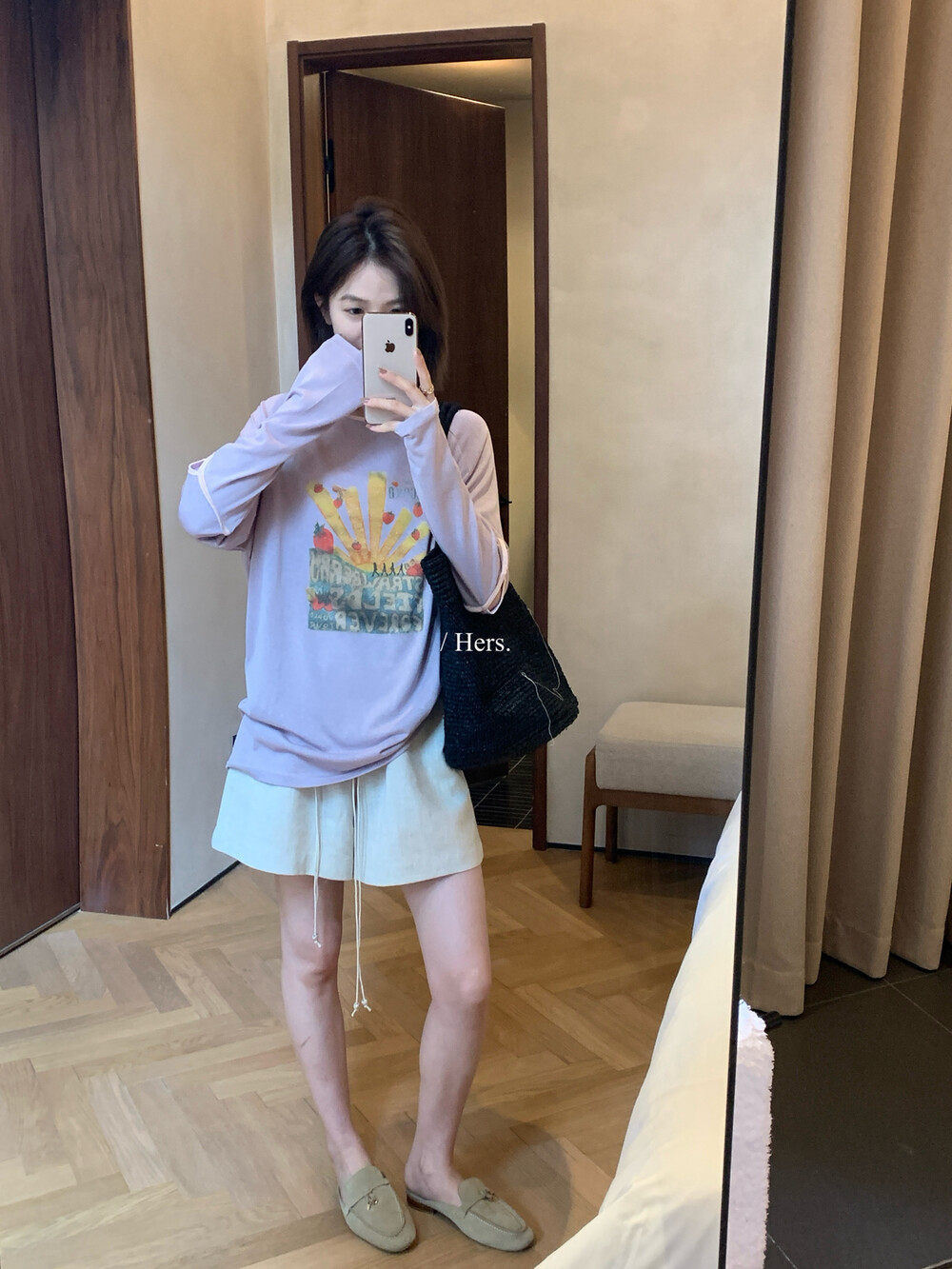 Áo thun nữ tay dài in họa tiết hoạt hình, chất liệu mỏng nhẹ, form rộng thoải mái — Xám tím, màu trắng chi tiết 23