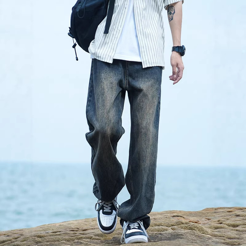 Autumn Washed Denim Jeans for Men, New Trendy Brand, Loose Fit, Versatile Straight-Leg American High Street Retro Wide-Leg Casual Pants Autumn Washed Denim Jeans for Men, New Trendy Brand, Loose Fit, Versatile Straight-Leg American High Street Retro Wide-Leg Casual Pants