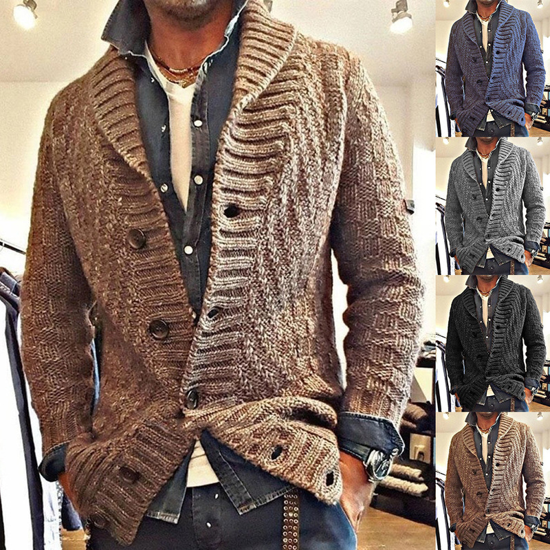 2025 Autumn and Winter New Sweater Men's Retro Lapel Knitted Jacket Amazon Sweater Cardigan Cross-border European and American Men's Wear