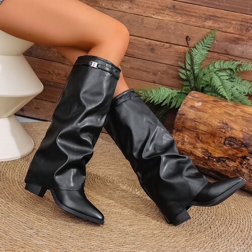 2025 Pleated High Heel Fashion Boots Rough Heel Plus Size British Style High Cylinder Pants Boots for Women Wish