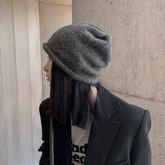休闲风灰色毛线帽女秋冬百搭保暖针织帽子ins潮堆堆帽包头帽冷帽