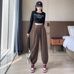 【3396】运动裤女春秋新款卫裤高腰宽松显瘦阔腿束脚直筒休闲裤子