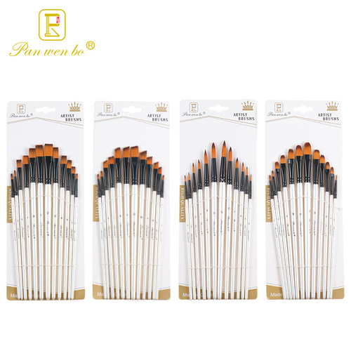 12 white wooden pole paint brush set nylon hair acrylic oil paint brush student art painting paint pen wholesale