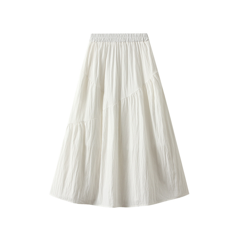 2025 New Elastic Waist Pleated Skirt Women's Summer High Waist Slimming Look A-Line Mid-Length Skirt 1016