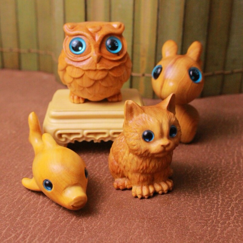 崖柏木雕大眼萌物系列波斯猫猫头鹰海豚小鹿手把件摆件文玩装饰品|undefined