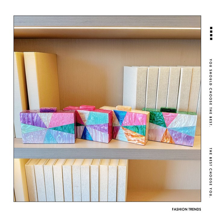 Comercio exterior transfronterizo damas nueva bolsa de acrílico empalmado bolsas de cena de hombro de una sola mano de la boda