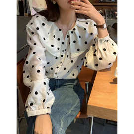 法式甜美波点娃娃领衬衫女装春秋法式高级感上衣独特别致小衫