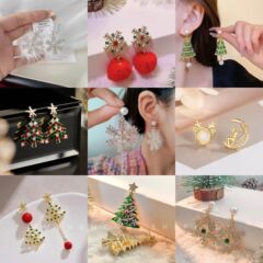 クリスマスイヤリング、秋冬の優しいデザイン、クリスマスツリーイヤリング、冬のニッチイヤリング、高級グリーンイヤリング