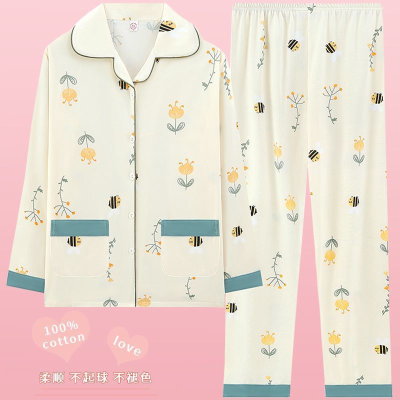 Pijamas de algodón para mujeres de mediana edad, madres, pantalones de mangas largas, camisas más grandes que se pueden usar en el exterior, set de ropa de casa