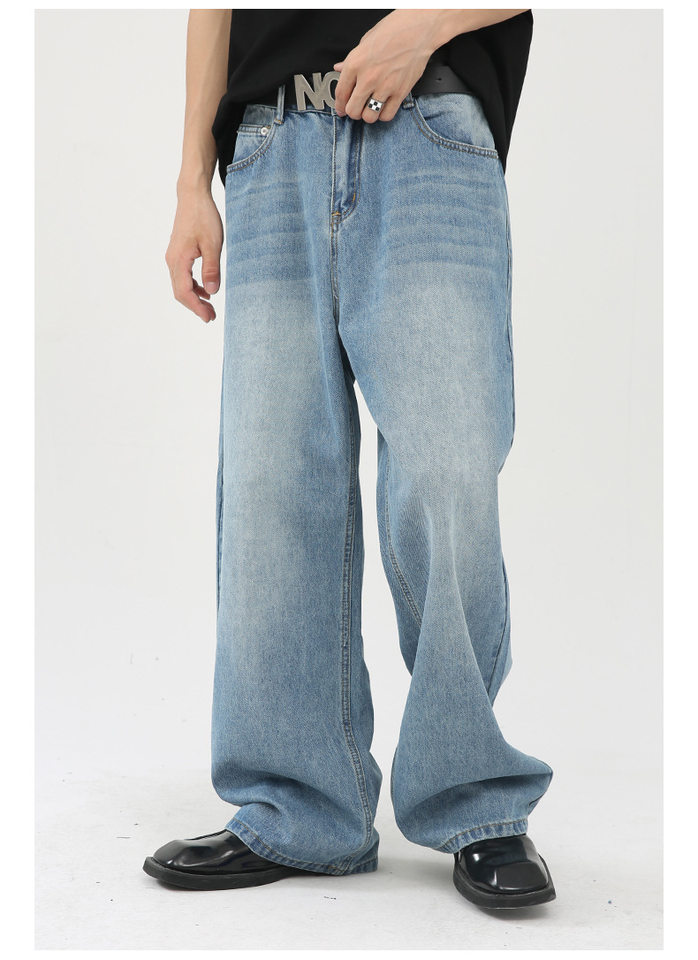 Quần jean nam ống rộng phong cách Hàn, lưng vừa, dài chạm gót, denim mềm mỏng — Màu xanh lam chi tiết 7