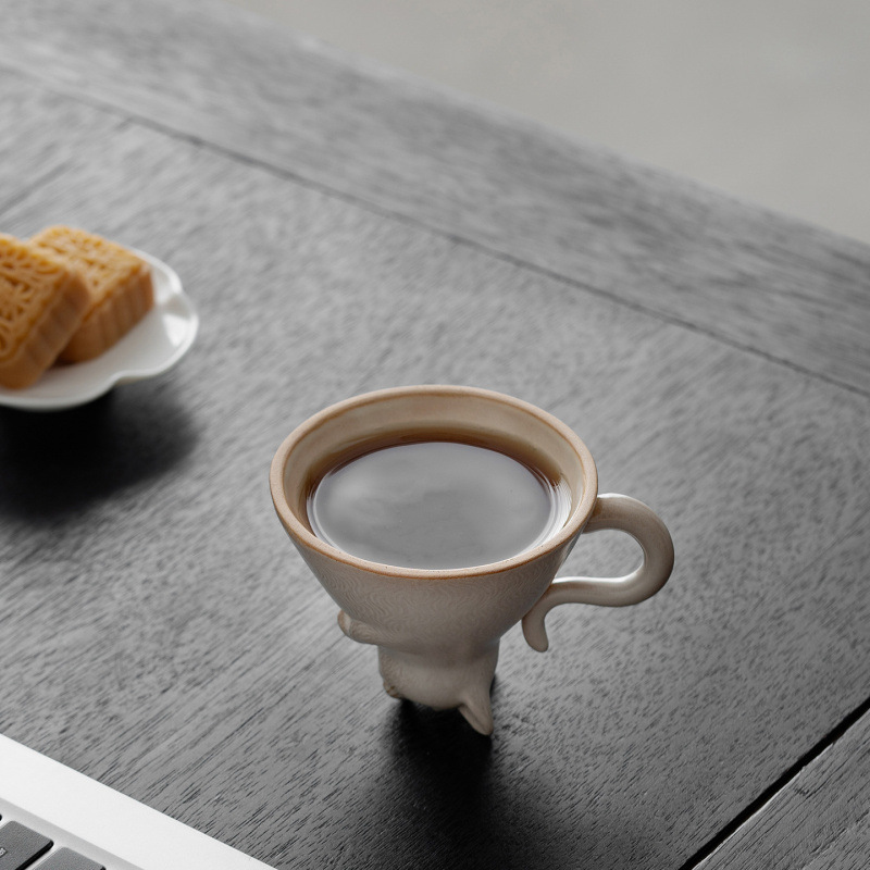 宋朴苏扬烨大师纯手工小猫杯主人杯猫生肖杯礼盒装柴烧手作咖啡杯|undefined