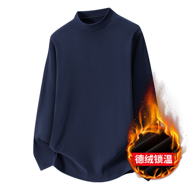 Double-Sided Velvet Bottoming Shirt for Men, New Spring and Autum Half Turtleneck Warm Long-Sleeved T-Shirt for Boys, Thickeneded and Cold-Proof Pure Color
