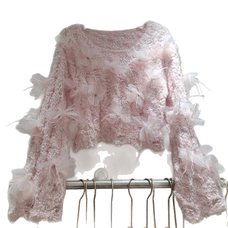 Suéter de cuello redondo de estilo francés suave peludo pegajoso nuevo diseño de primavera de otoño sensación de hadas floating jersey