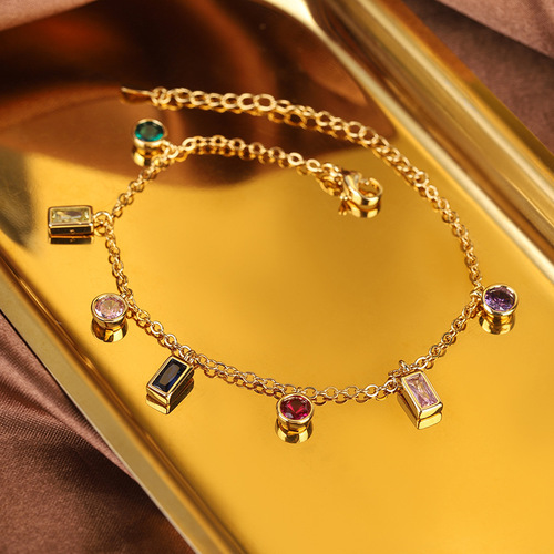 Zhuang ShengSheng Jewelry: Women's European & American-Style New Collection, Unique Color-Matching Glass Stone Bracelet & Necklace—Elegant Accessories for Girls, Wholesale