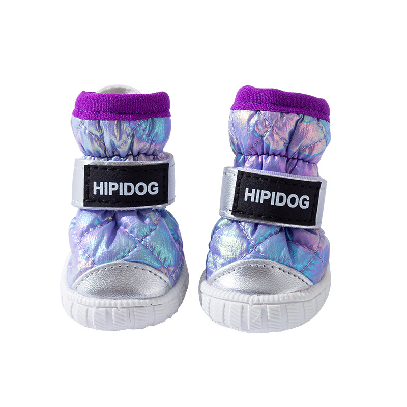 Otoño e invierno gradiente dorado perro botas de nieve forradas de lana gruesa caliente noreste zapatos de algodón anti-gota zapatos para perros mascotas