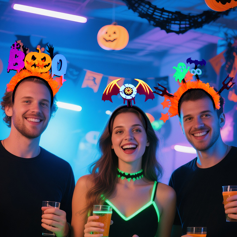 ハロウィン蛍光カラーストリップヘッドバンド、子供用ゴーストフェスティバルパーティーヘッドバンド、蜘蛛の巣文字入りパンプキンゴーストハンドヘッドバンド|undefined