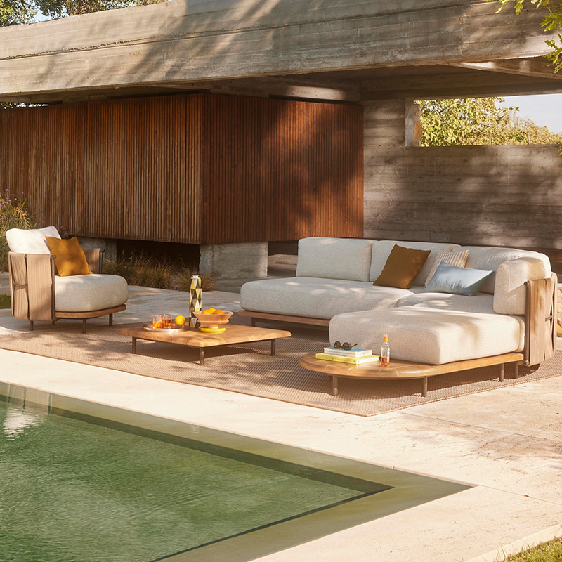 Sofá de madera maciza al aire libre patio jardín hotel villa ocio anticorrosión teca al aire libre muebles impermeables a prueba de sol