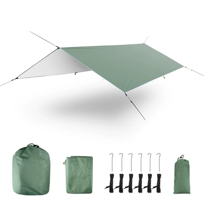 Outdoor Canopy Square 210D Oxford Cloth Silver Coated Canopy Camping Waterproof Sunshade 3-5 People Picnic Camping Tarpaulin (Çadırlar) - army-green-without-rod-3-x-3-m
