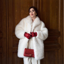 跨境新款长款狐狸毛仿真皮草冬季网红毛绒中长款皮草欧美风女外套