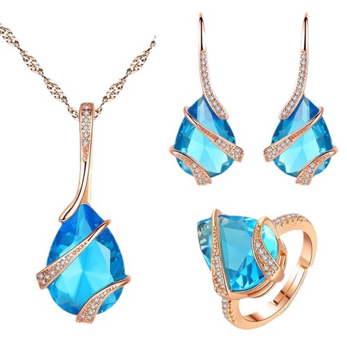 Live supply three-piece colorful treasure set, ring, necklace, earring combination, personalized luxury goddess high-end jewelry