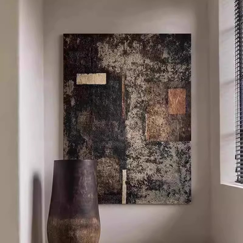Wabi-Sabi Style Retro Living Room Decoration Painting High-End Simple Entrance Abstract Art Hanging Painting Sofa Background Wall Mural