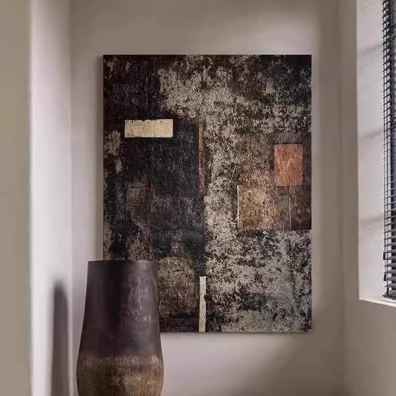 Wabi-Sabi Style Retro Living Room Decoration Painting High-End Simple Entrance Abstract Art Hanging Painting Sofa Background Wall Mural