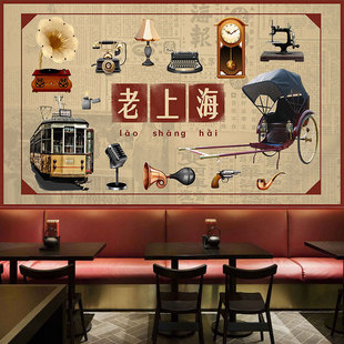 Republic of China Style Retro Wallpaper Shanghai Beach Old Photo Wallpaper Hotel Theme Restaurant Nostalgic Newspaper Background Decoration