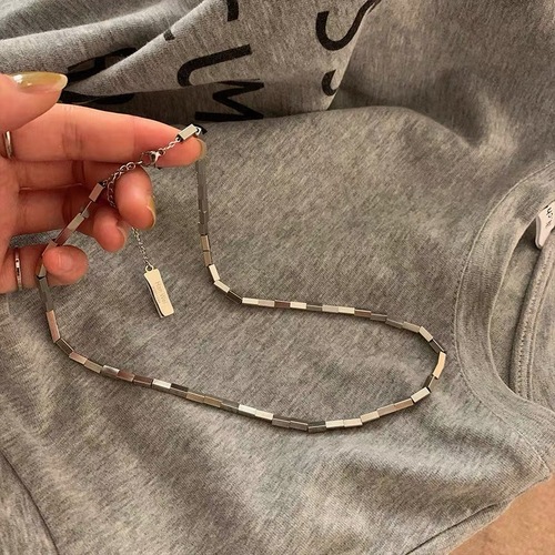 Geometric Titanium Steel Necklace Paired with T-shirt for Women - Summer Instagram Hip-Hop Cool Style, Light Luxury, Unique, and High-End Sweatshirt Chain