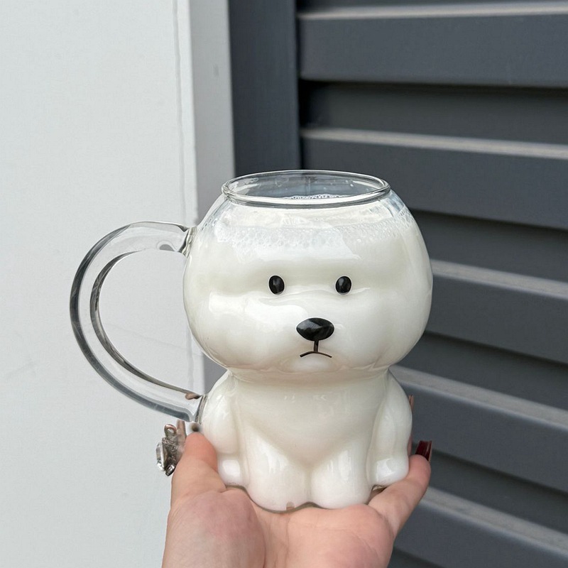 Inswind Cute Bear Glass, tazas de cachorro domésticas, tazas de café de oficina de gran capacidad, regalo de cumpleaños