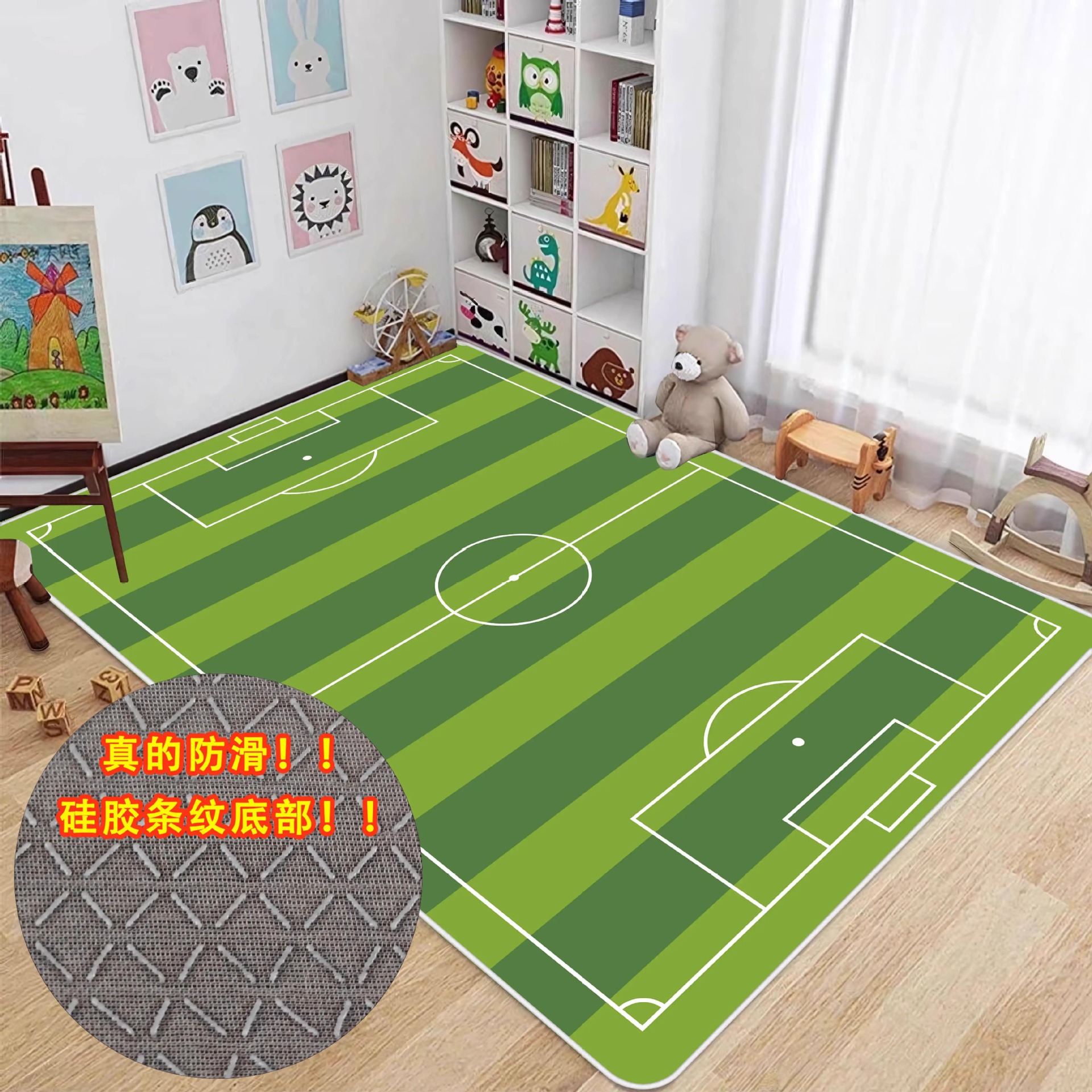 Alfombrilla de entrenamiento de fútbol interior verde simple para el hogar, resistente a la suciedad y fácil de cuidar, alfombrilla de terciopelo de cristal antideslizante, alfombrilla resistente al desgaste