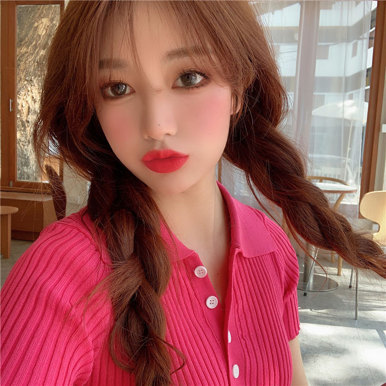 Stylish Knitwear Women's Summer chic Korean Style New T-Shirt Solid Color All-match Outerwear Retro Casual Button Top Stylish Knitwear Women's Summer chic Korean Style New T-Shirt Solid Color All-match Outerwear Retro Casual Button Top