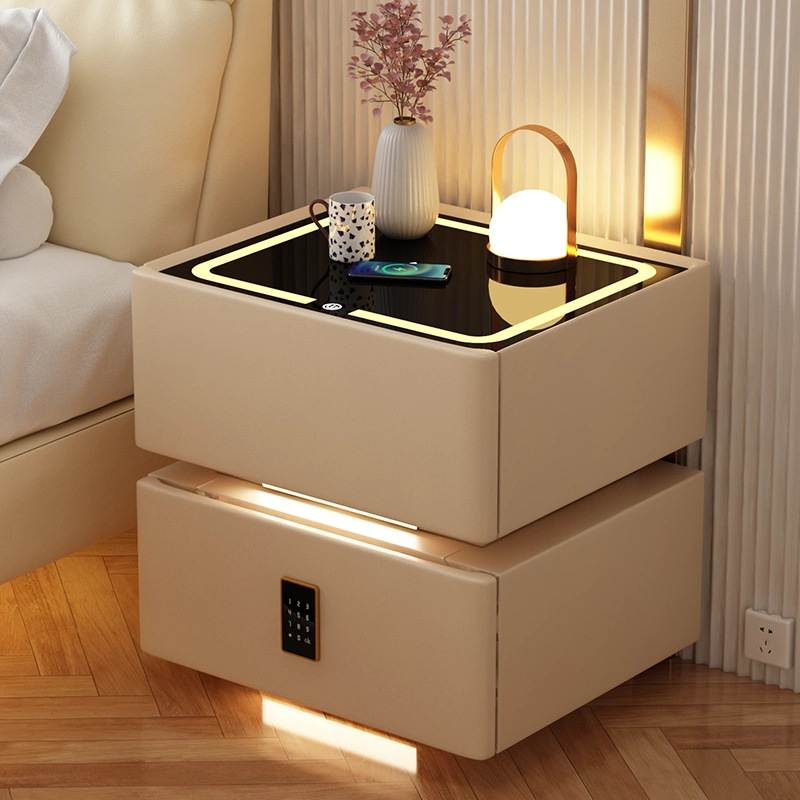 Mesa de cabecera inteligente de lujo ligero de alta calidad de madera maciza gabinete de cama 2024 nuevo casero de dormitorio caja fuerte armario de almacenamiento