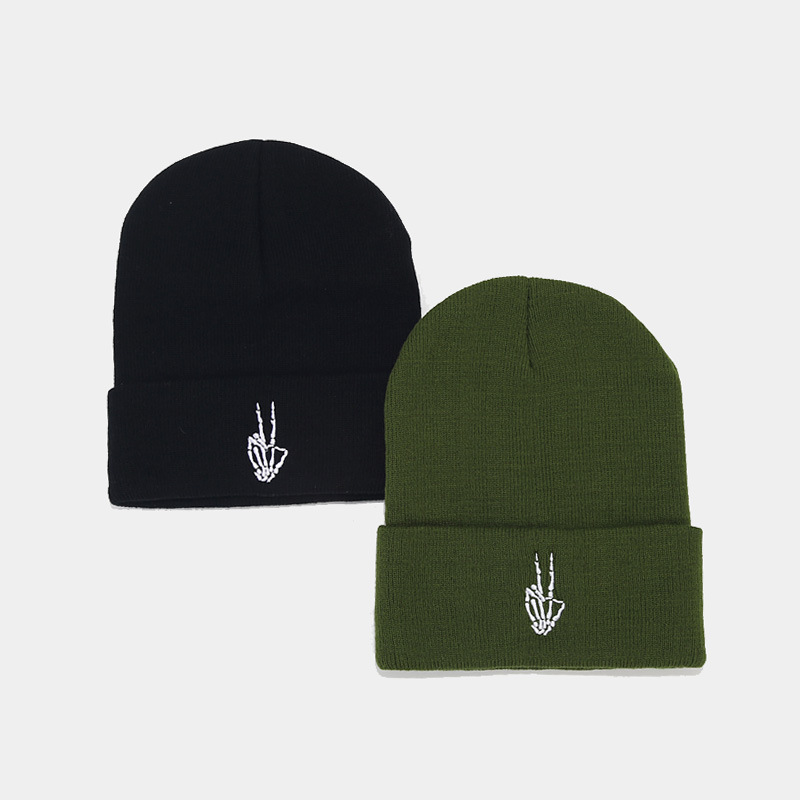 Otoño e Invierno de alta calidad cráneo dedo bordado punto sombrero hombres y mujeres moda hip hop pila sombrero Amazon Venta caliente sombrero