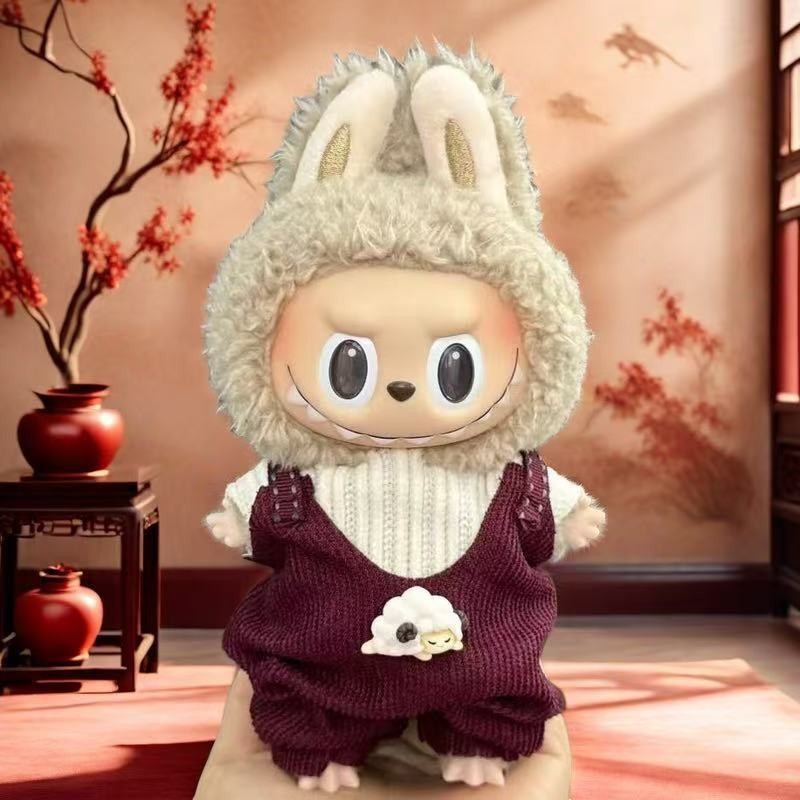 Nuevo conjunto de ropa y gorro de peluche con cara de "Sugar Glue" para muñecas, colgante de peluche, juguete Labuba, amuleto para bolso.