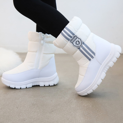 Children's snow boots girls winter new high-top striped soft-soled cotton boots plus velvet thickened warm children's cotton shoes
