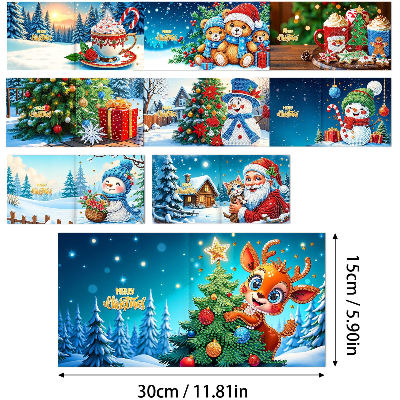Explosiones transfronterizas de Navidad multiserie de tarjetas de felicitación puntuales hechas a mano 9 conjuntos de sobre de diamante 6 conjuntos de dibujos animados