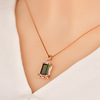 Golden zirconium emerald, rectangular pendant, pink gold, with gem, European style