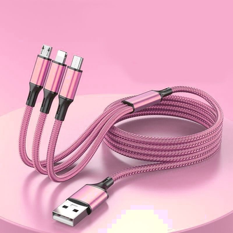 Un cargador de arrastre y tres es adecuado para cables Huawei, cables multifuncionales 3 en 1 de Apple y Android, cables más largos de 2 metros y 3 metros.