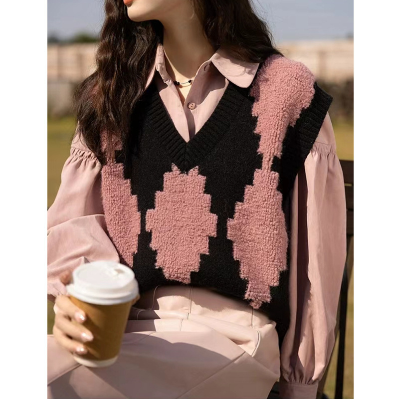 Corea del Sur Dongdaemun cuello chaleco suelto mujer primavera y otoño nuevo diseño suéter chaleco de punto image 3