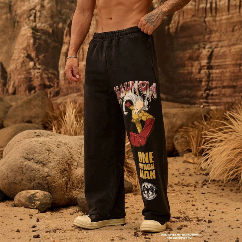 Youngla Collaboration One-Punch Man Men's Sports Pants Jogging Fitness Cotton Mid-Waist Straight Casual Pants