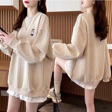 孕妇装冬装新款加绒加厚卫衣百搭洋气拼接外穿保暖孕妇假两件套装