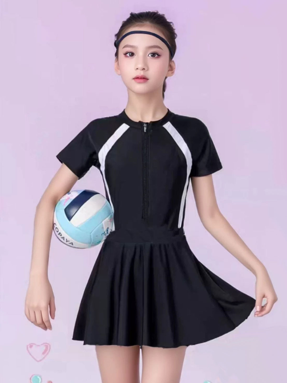 Traje de baño para niños, niña grande, protector solar de media manga, niña de una pieza, niño de 6 a 16 años, princesa, traje de baño lindo de una pieza