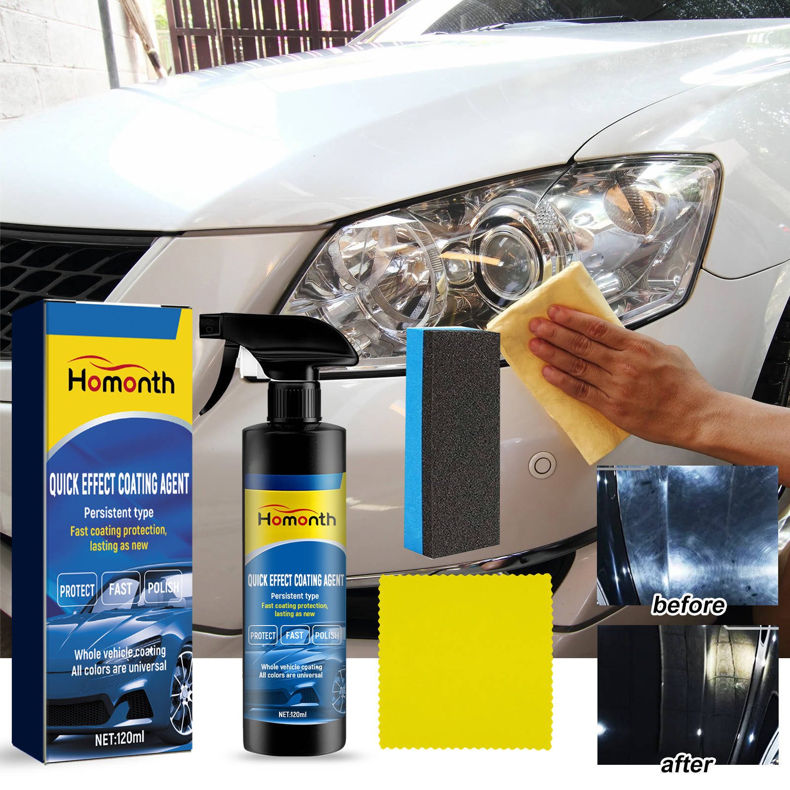 Homonth Car Coating Agent, Car Paint Renovation and Brightening, Multi-Functional Car Dust-Proof, Stain Removal, Cleaning and Crystal Coating