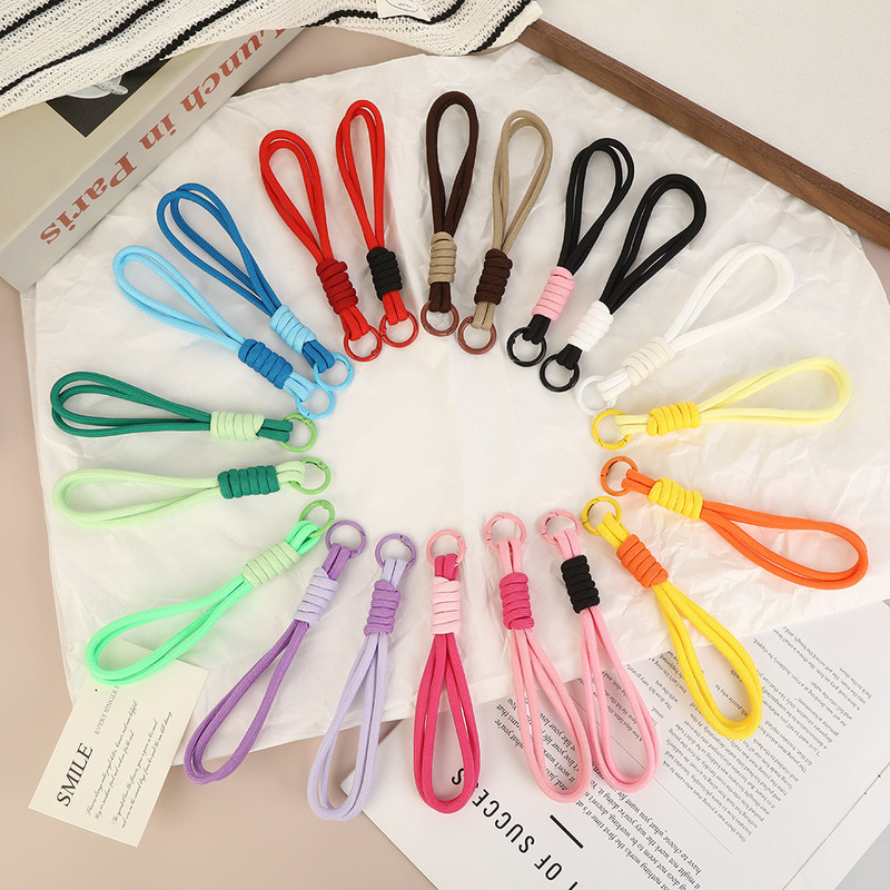 Colorful Mobile Phone Lanyard Handmade Short Color Matching Knotted Braided Lanyard Plush Keychain Braided Lanyard Anti-Lost Rope